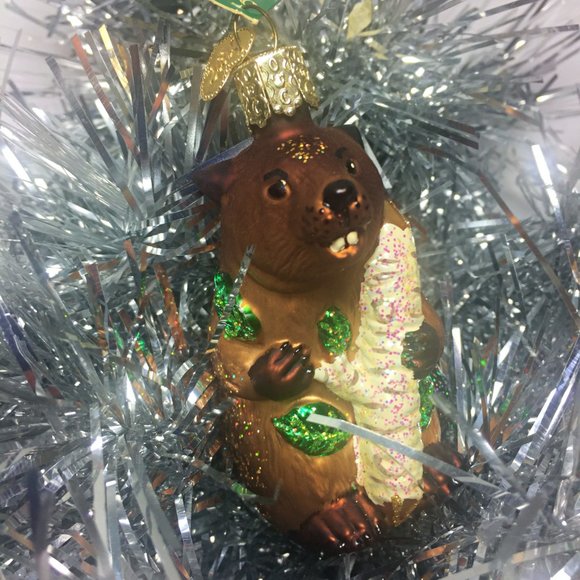 90s but NWT BLOWN GLASS Old World Christmas BEAVER Tree Ornament 🎄 - Picture 7 of 9